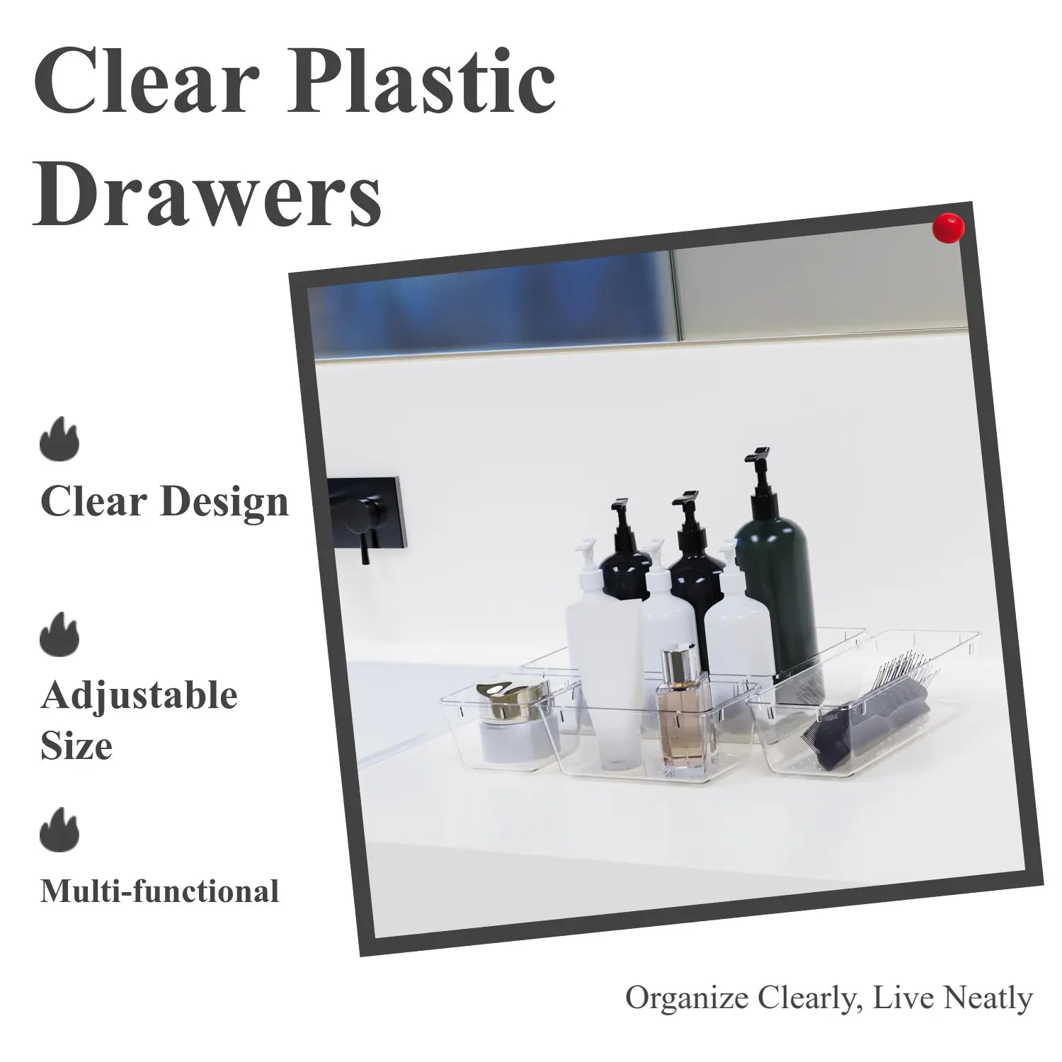 25PCS Clear Plastic Drawer Organizer Set: 4 Sizes Desk Drawer Dividers & Storage Bins for Makeup Jewelry Gadgets Kitchen Bedroom Bathroom Office Organization Home Bathroom Decor Makeup Organizer with Divided Compartments Adjustable Transparent Boxes
